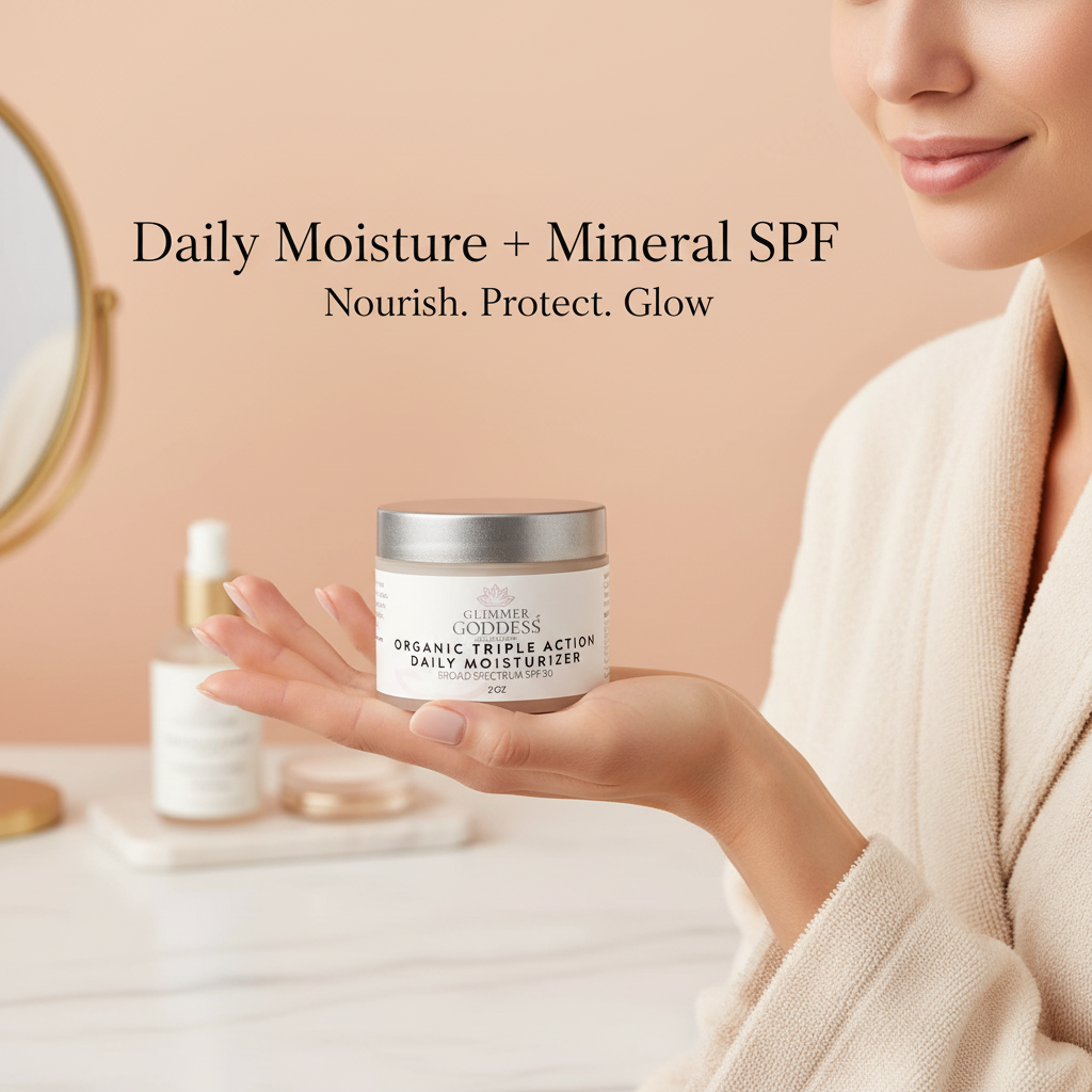 Organic daily face moisturizer with SPF 30 in a jar.