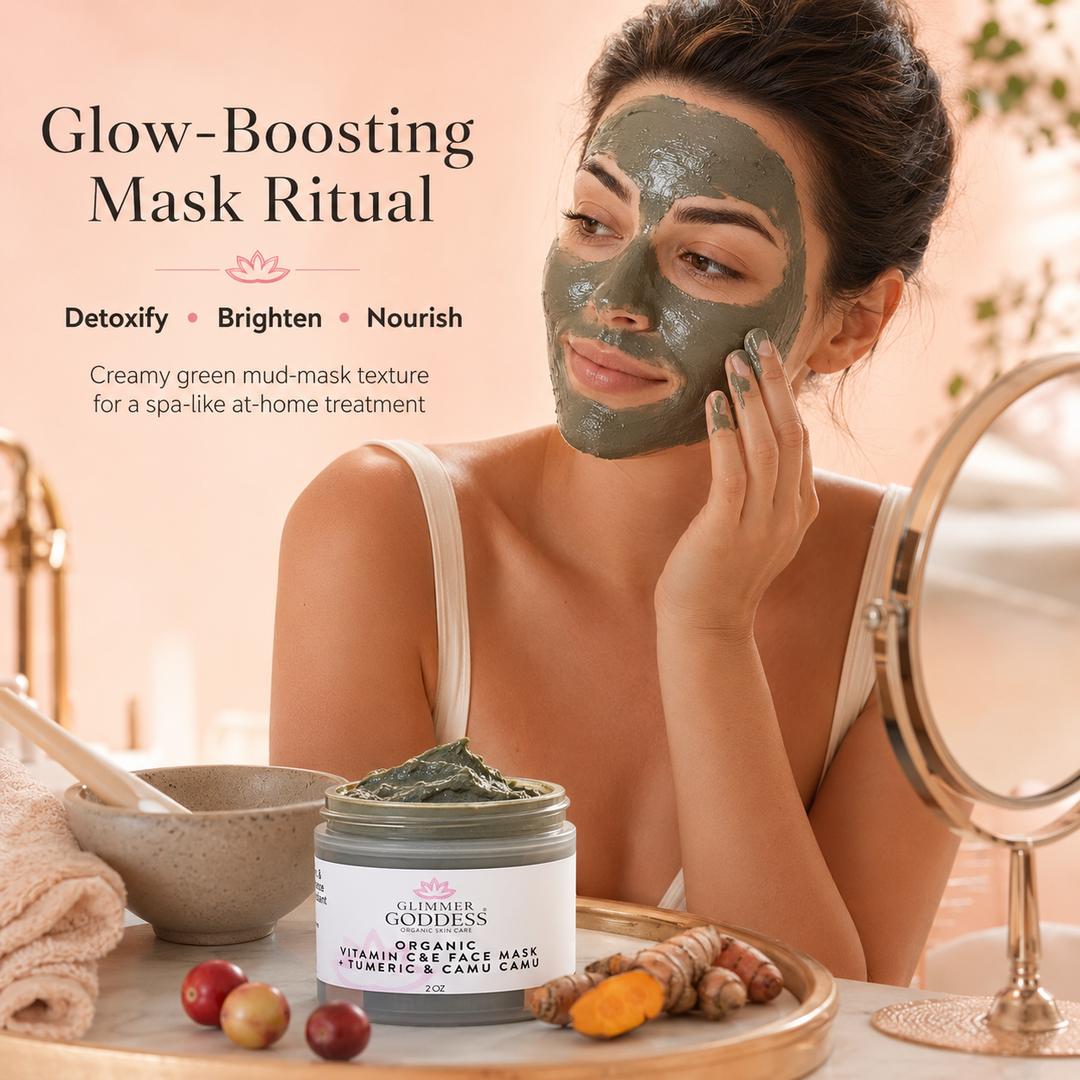 Organic turmeric face mask with vitamin C and E for brightening.