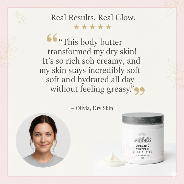 Organic whipped body butter in a jar, fluffy, smooth texture.