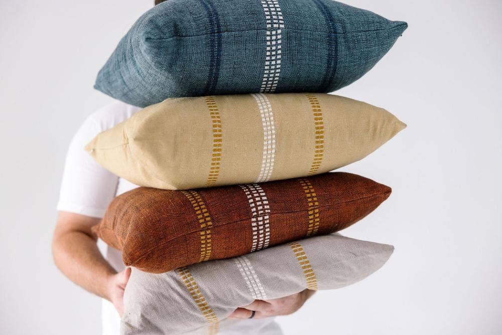 Handspun Ethiopian cotton pillow cover in copper, dyed in small batches.