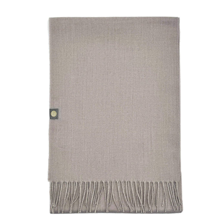Handwoven baby alpaca throw blanket in hazelnut, 51 by 71 inches with a brushed finish.