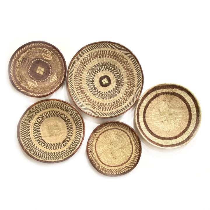 Set of 5 handwoven Tonga wall baskets from Zimbabwe for gallery wall decor