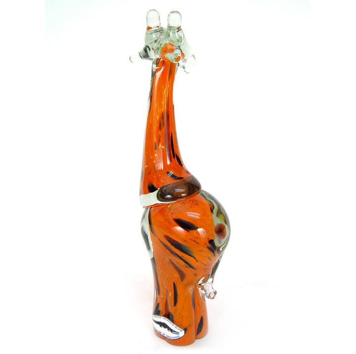 Orange glass giraffe sculpture handblown from recycled glass.