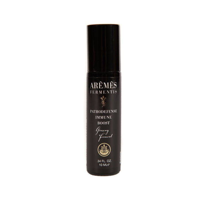 PathoDefense essential oil roll-on in a compact bottle.