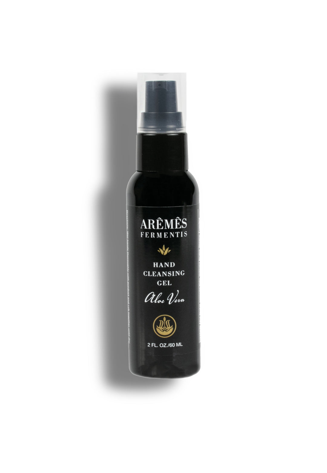 Aloe vera hand sanitizer gel in a clear bottle with aloe imagery on the label.
