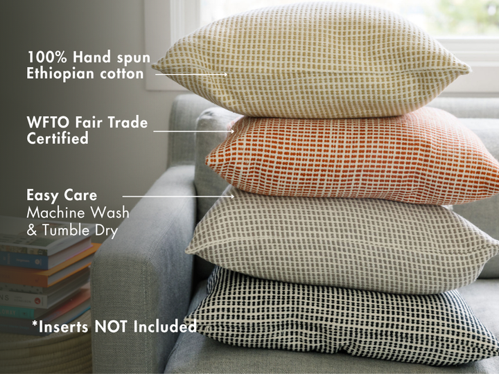 Handspun cotton pillow cover in the Akobo weave, lined with an invisible zipper.