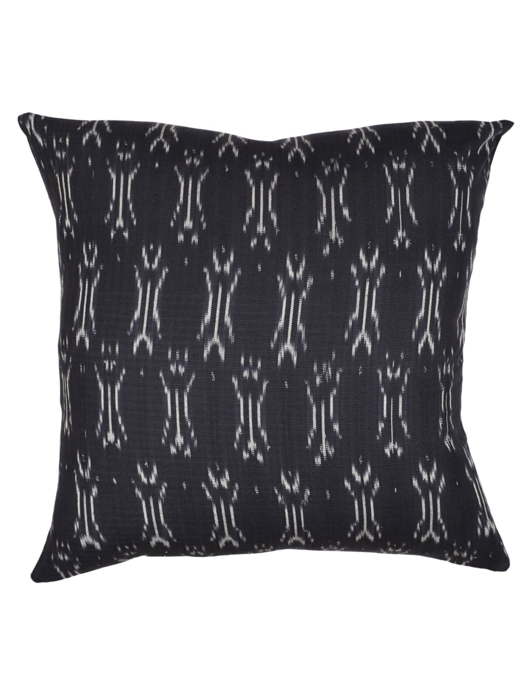 Handwoven black and white ikat cotton throw pillow cover.