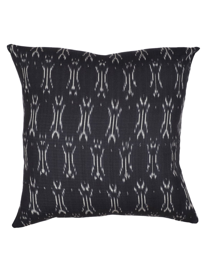 Handwoven black and white ikat cotton throw pillow cover.