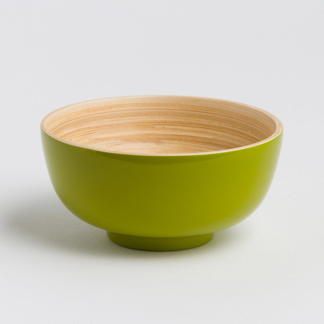 Handcrafted bamboo dining bowl with a smooth surface and round shape.