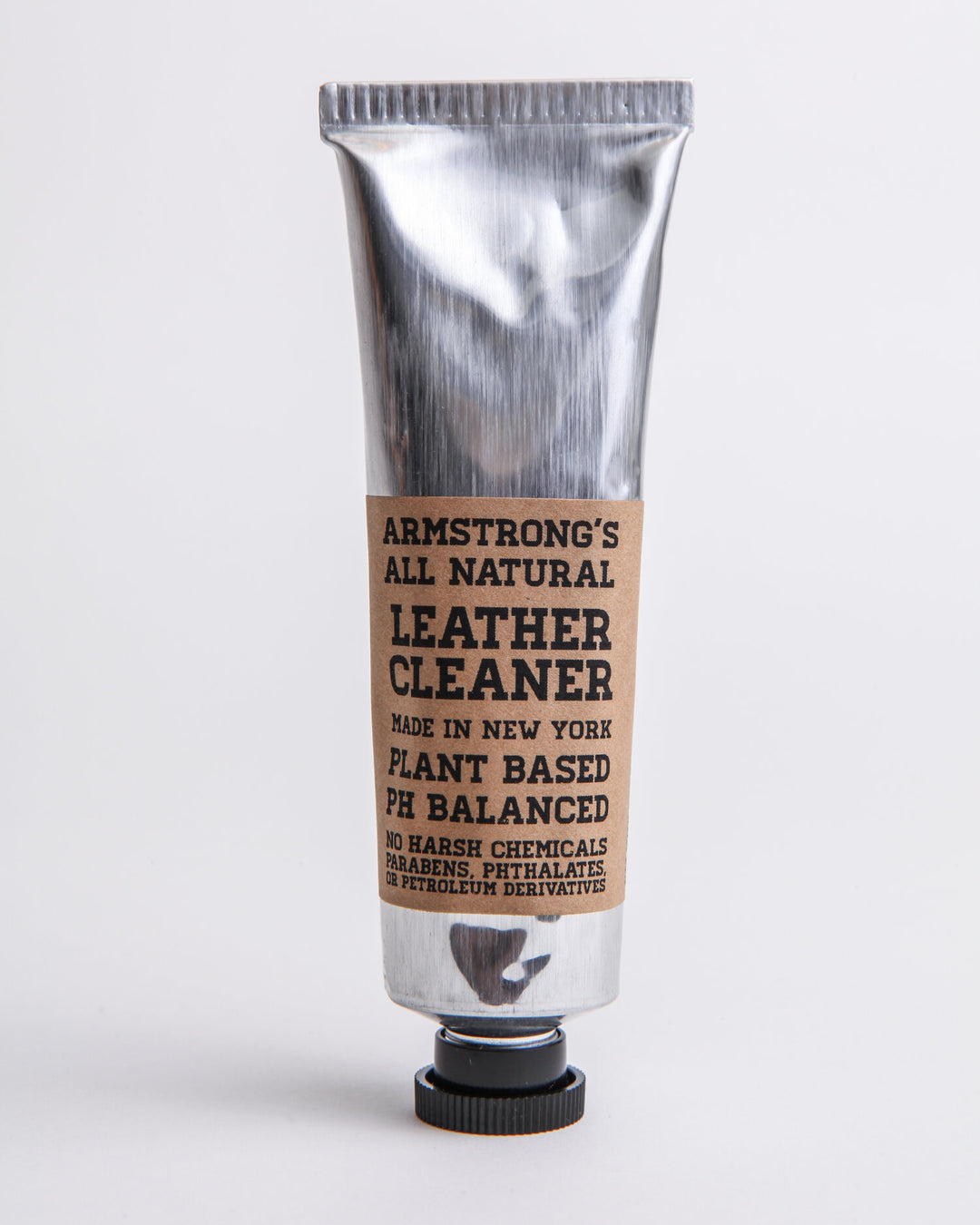 Natural leather cleaner in a small aluminum tube, a plant-based small-batch formula.