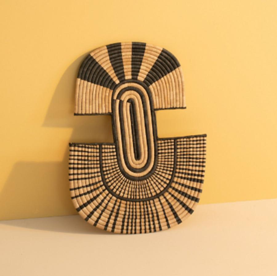Abstract woven palm leaf wall mask, handcrafted African wall art from Malawi