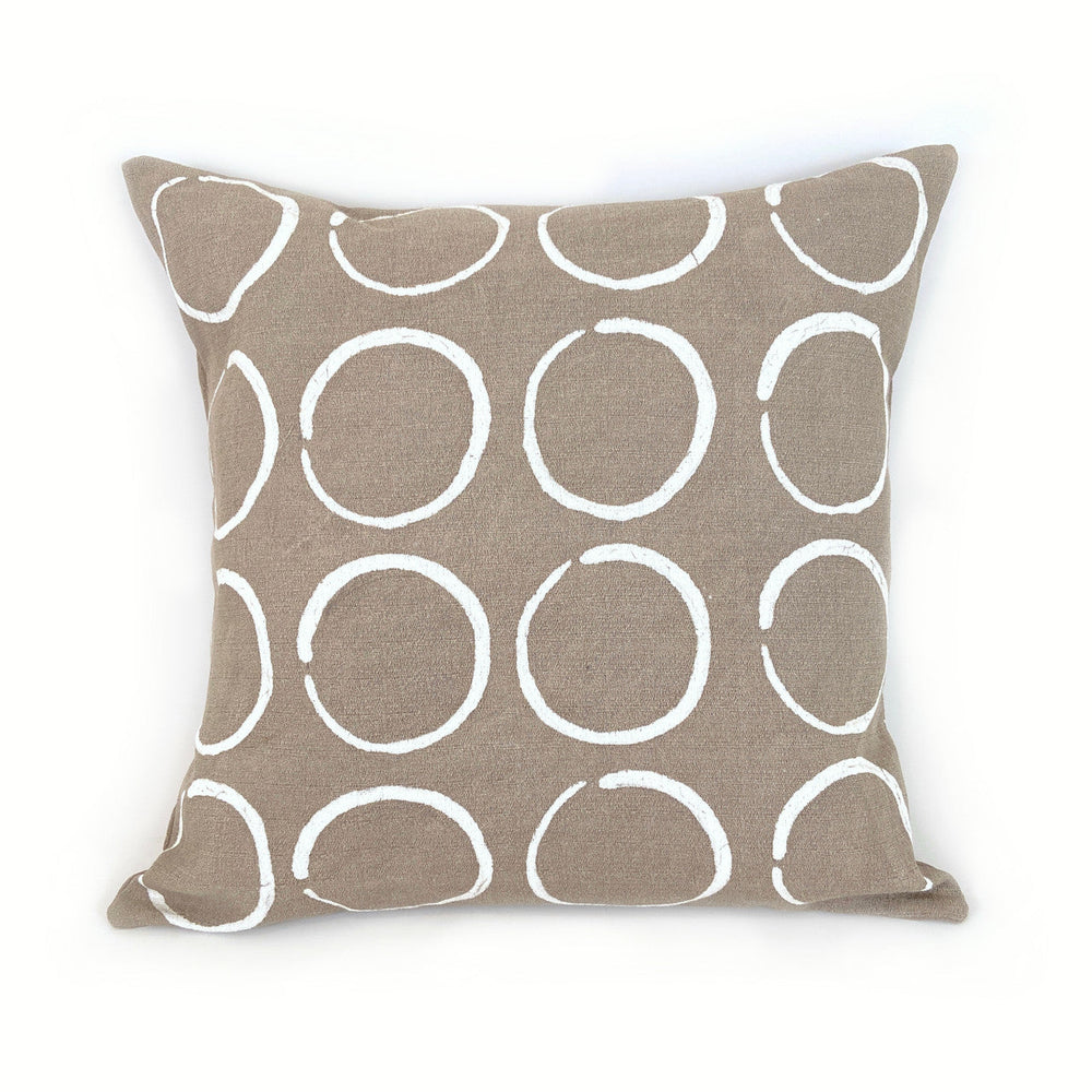 Circles sadza pillow cover in a rich colorway, hand-painted cotton, 18x18 inches.