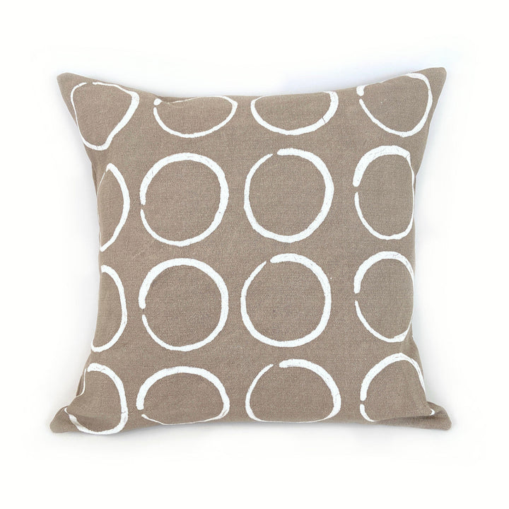 Circles sadza pillow cover in a rich colorway, hand-painted cotton, 18x18 inches.