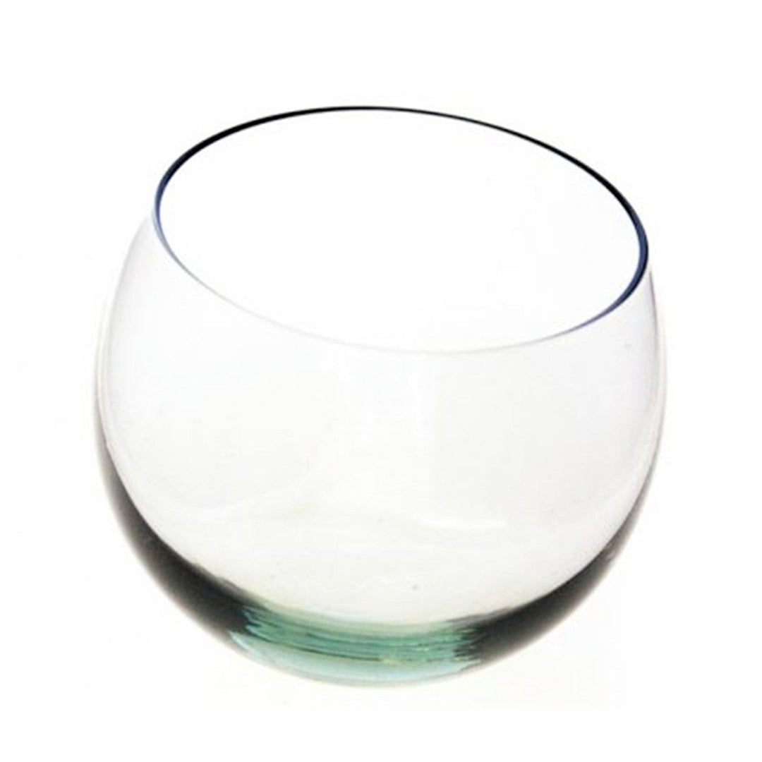 Round recycled glass whiskey tumbler with spinning rounded base, mouth-blown in Eswatini