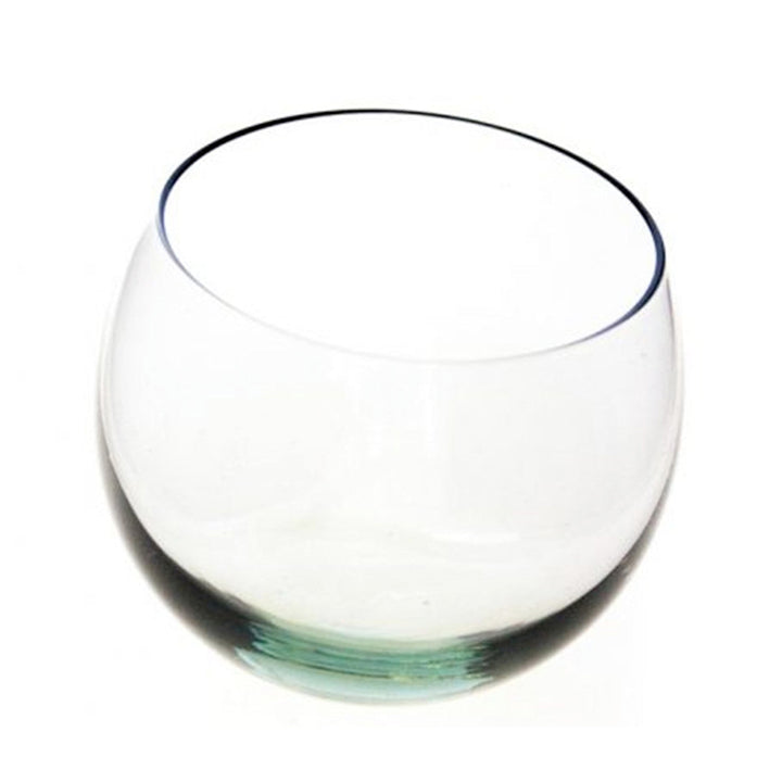 Round recycled glass whiskey tumbler with spinning rounded base, mouth-blown in Eswatini