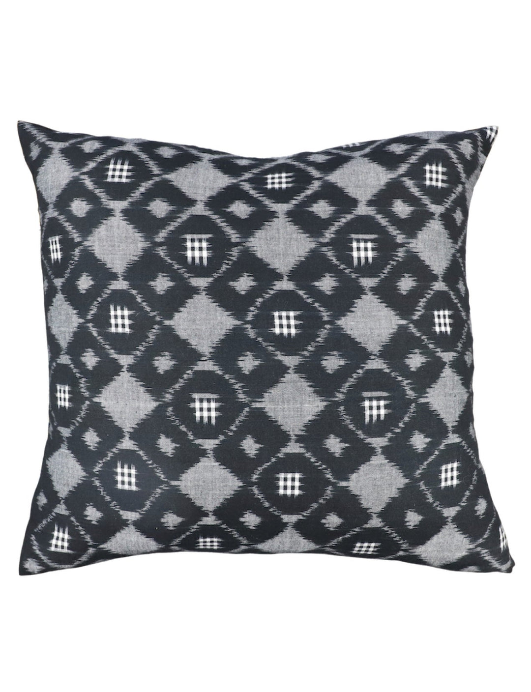 Handwoven black and grey ikat cotton throw pillow cover.