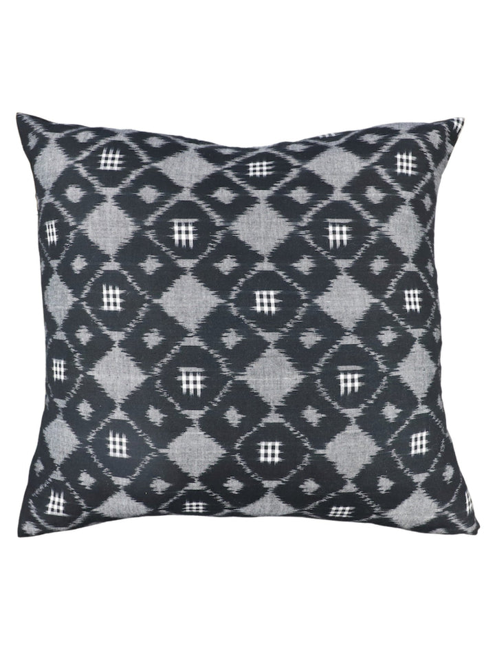Handwoven black and grey ikat cotton throw pillow cover.