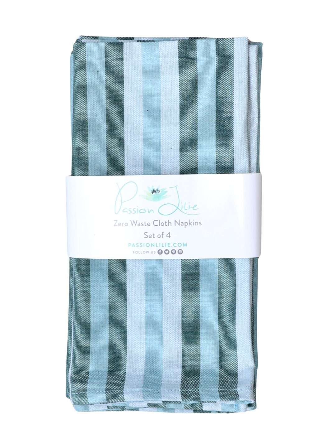 Set of four blue and white striped cotton napkins.