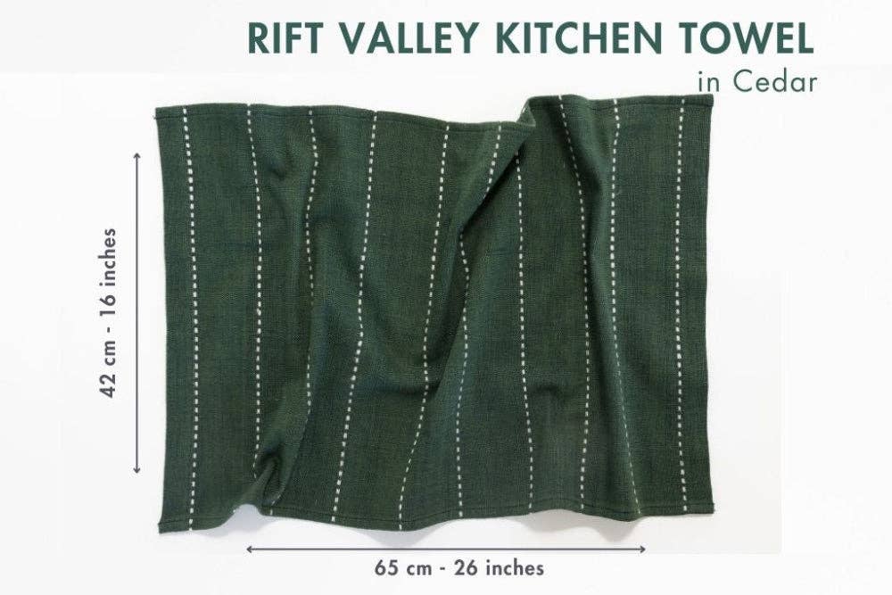 Handwoven Ethiopian cotton tea towel with a hanging loop.