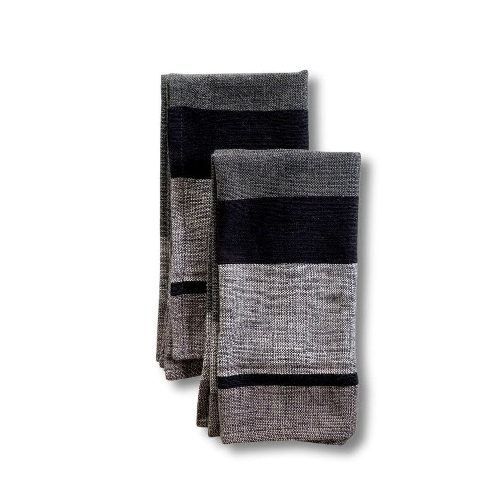 Pair of grey color block cotton dinner napkins, folded