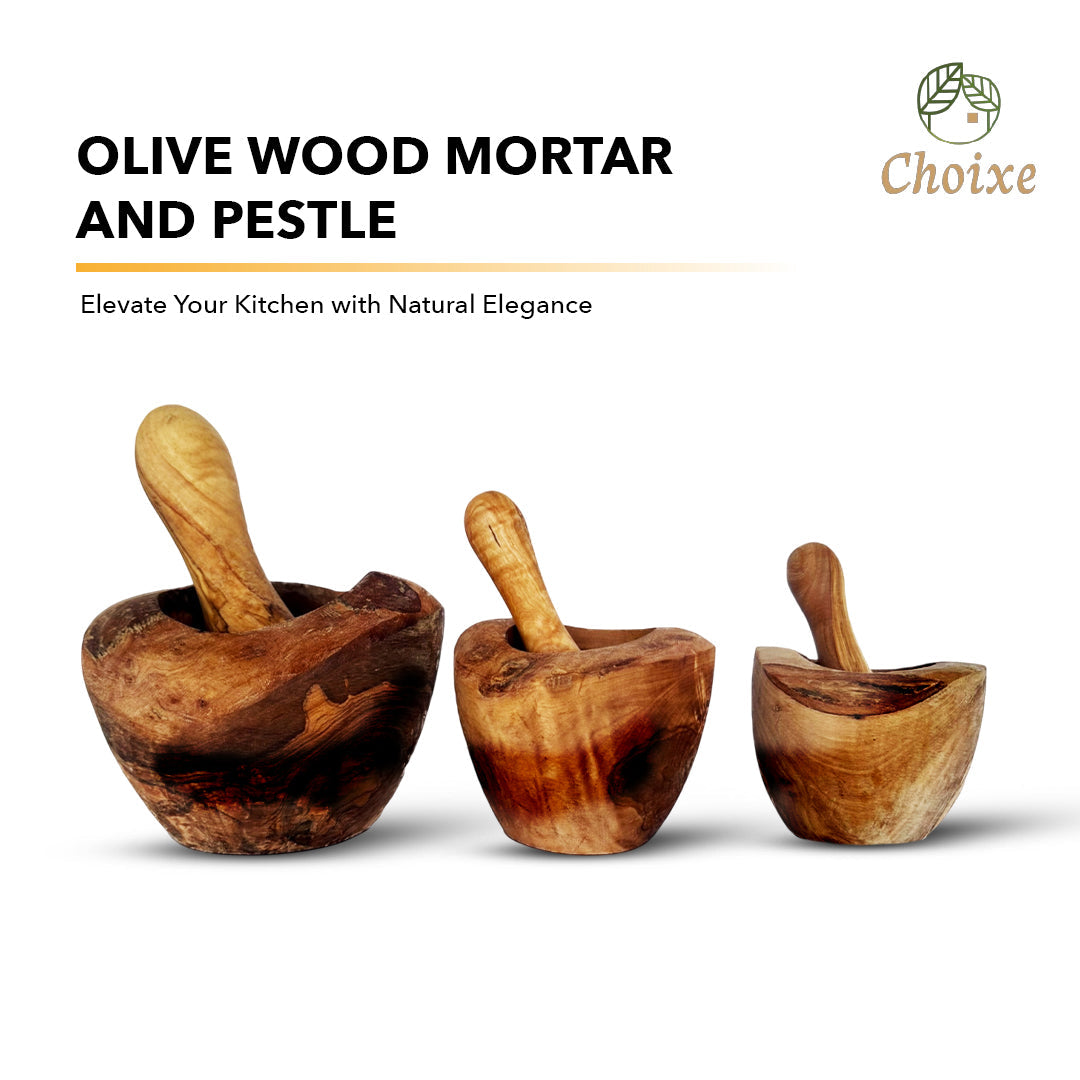 Mediterranean olive wood mortar and pestle set, handcarved kitchen tool