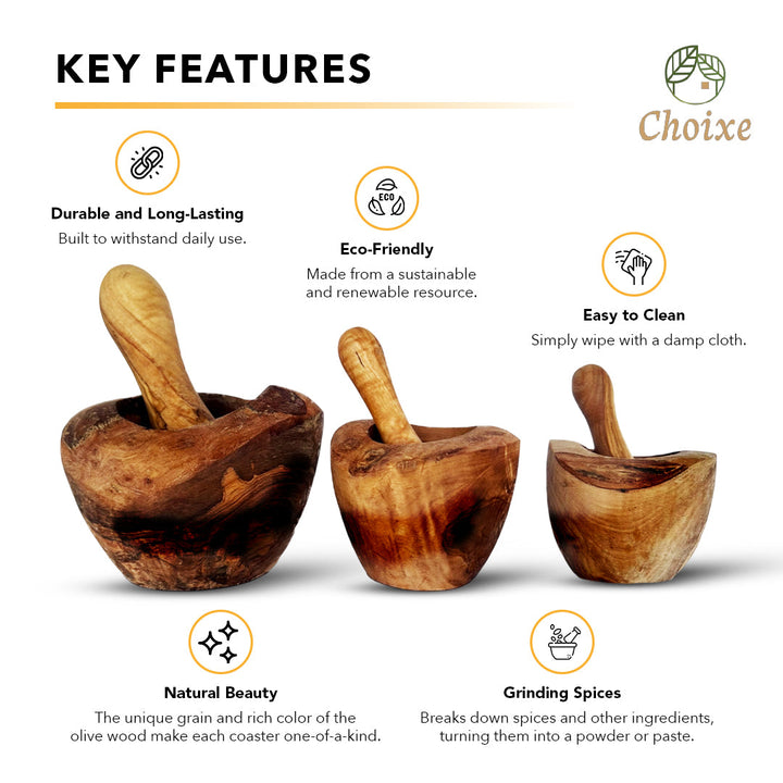 Olive wood mortar and pestle set