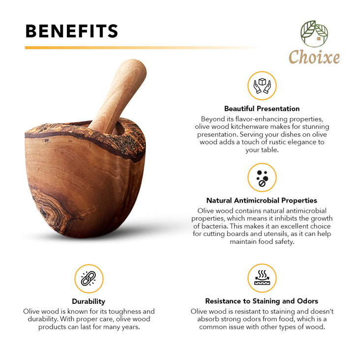 Olive wood mortar and pestle set