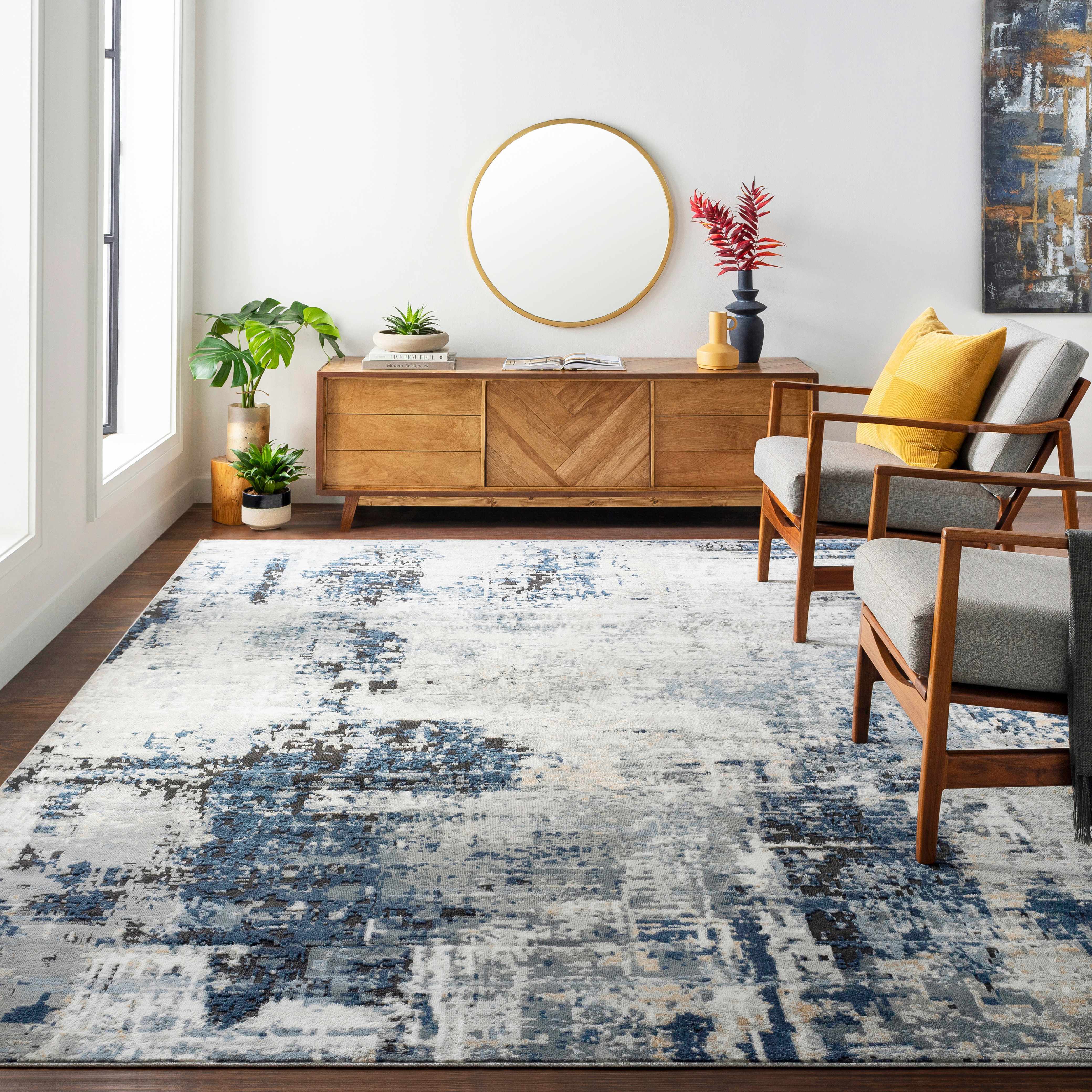 Campsall Gray&Blue Abstract Area Rug - Bush & Briar