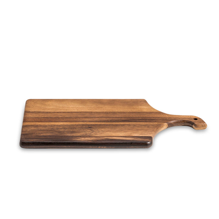 Large acacia wood cutting and charcuterie board with a smooth, natural finish and ample surface.