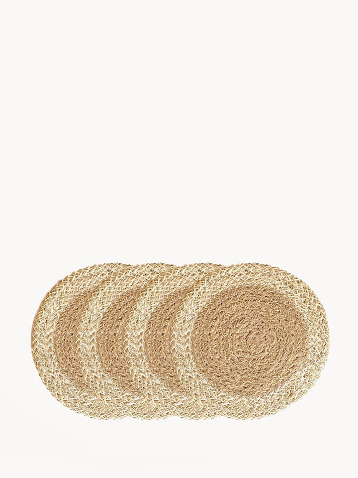 Set of 4 handwoven jute coaster-trivets for protecting surfaces