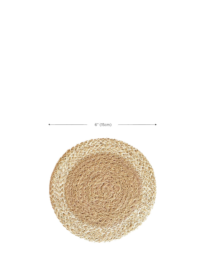 Handcrafted jute coaster-trivets with natural texture