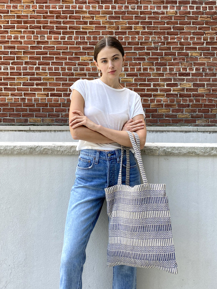 Natural jute-cotton blend daily tote in blue, handwoven for everyday use