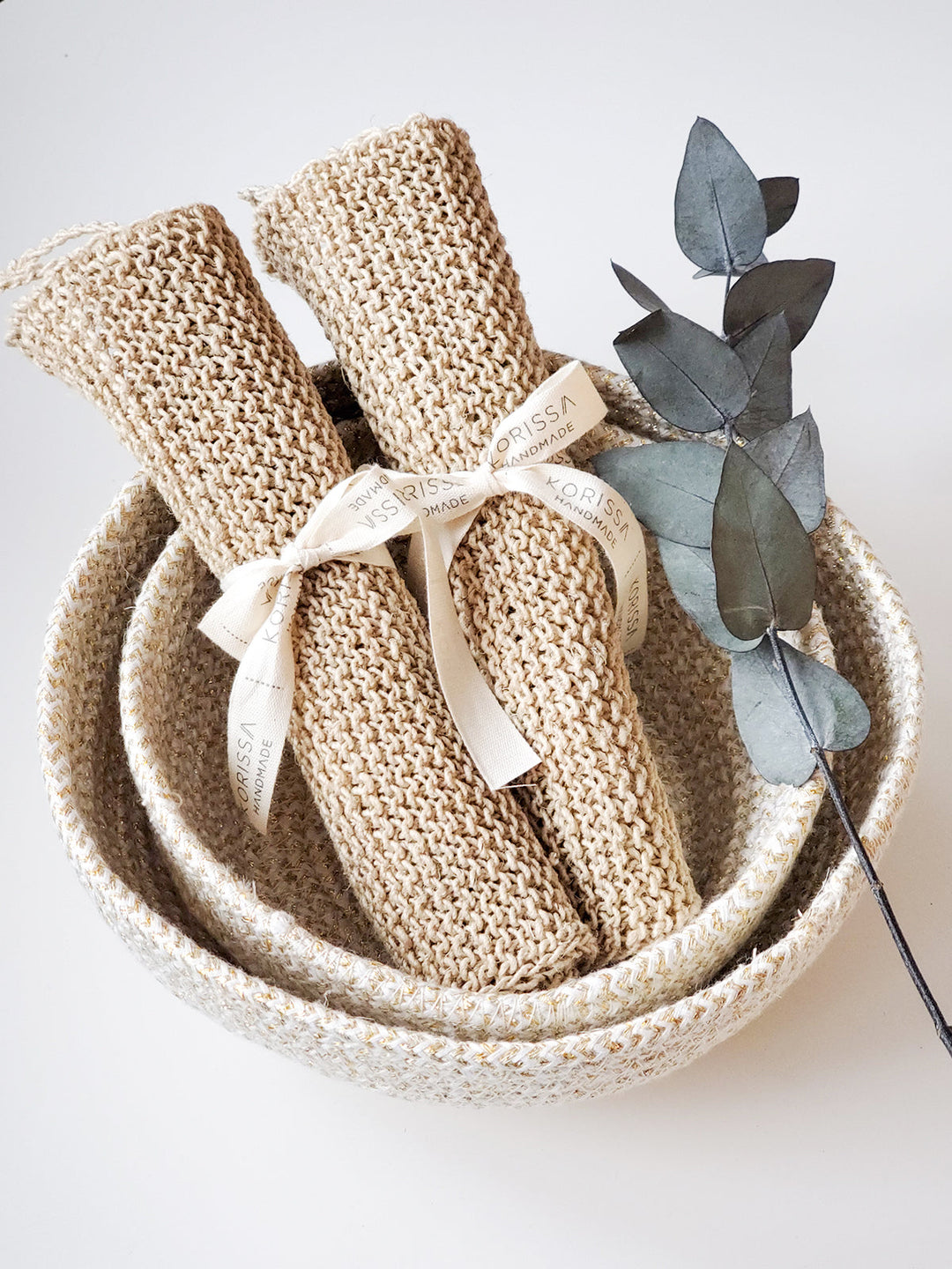 Handwoven hemp washcloth in natural color for gentle exfoliation of body and face