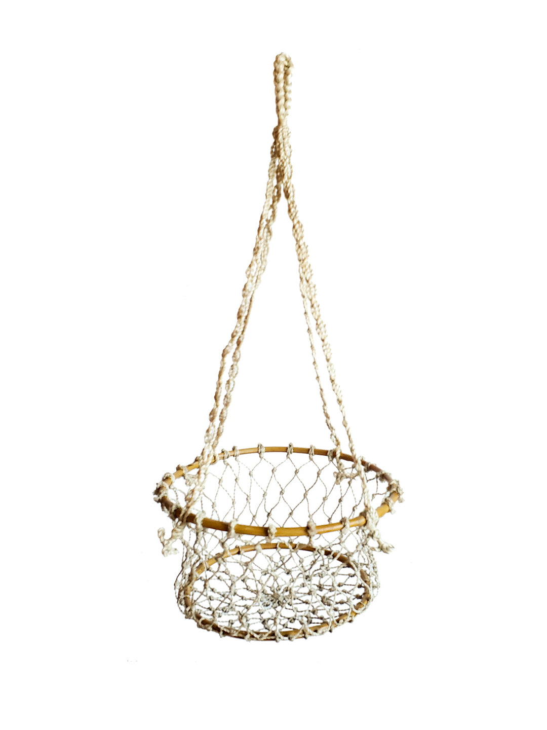 Natural fiber hanging basket for indoor decor or plant display