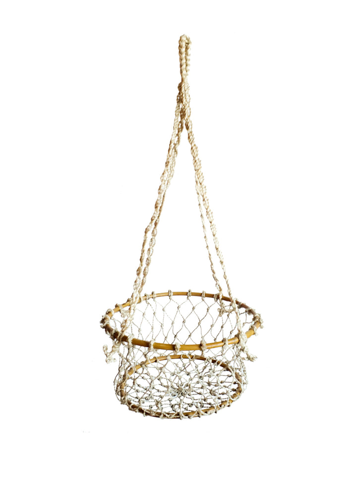 Natural fiber hanging basket for indoor decor or plant display