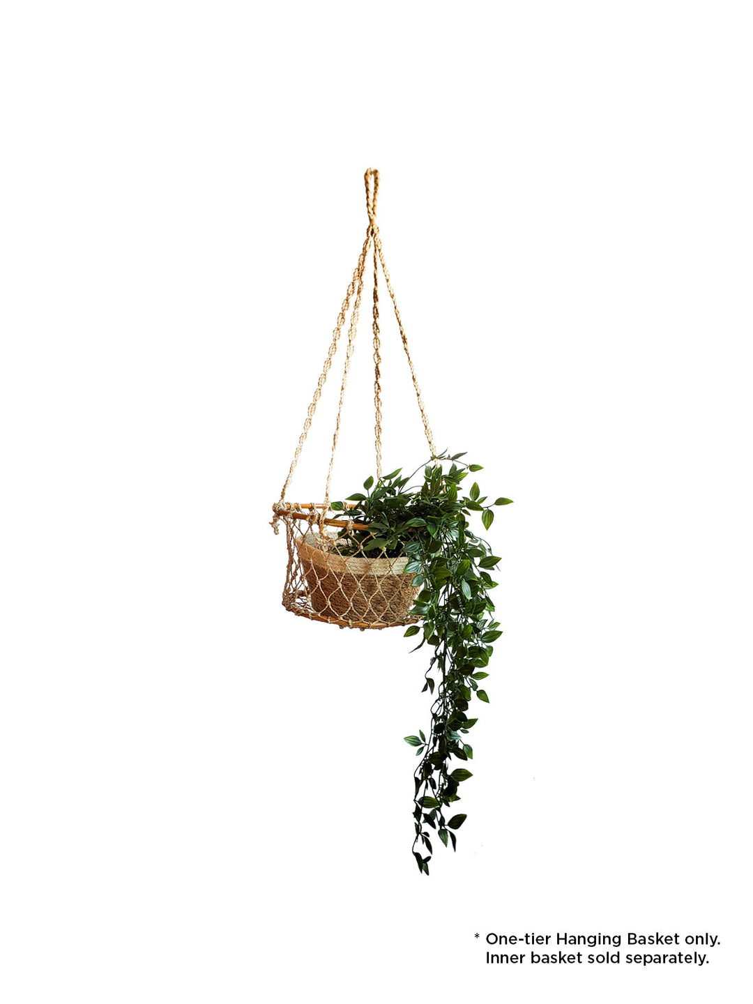 Rustic jute hanging basket with natural texture