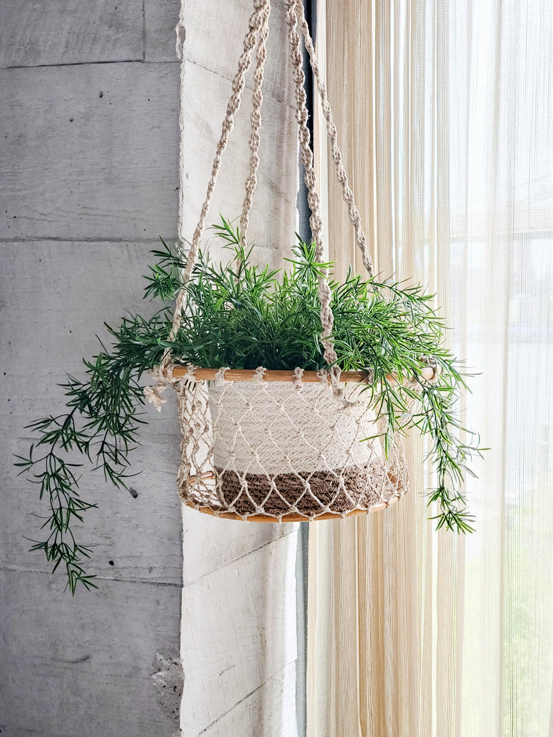 Jute hanging basket in a natural rustic style