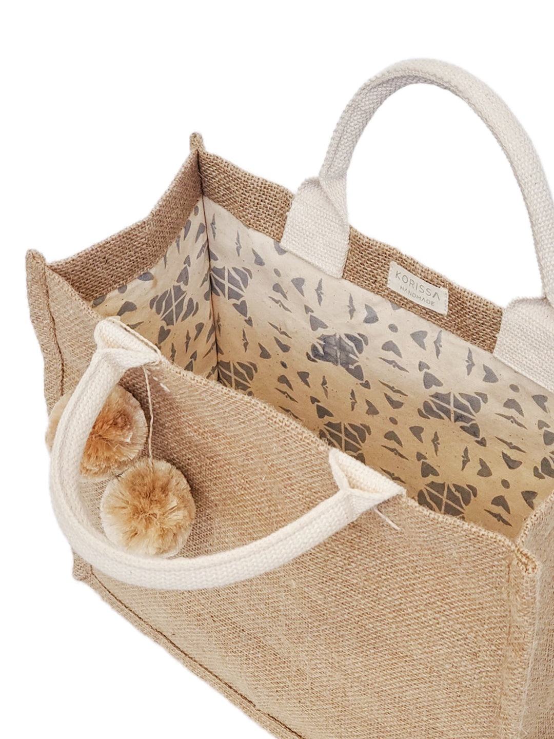 Eco-friendly jute canvas gift bag with colorful pompoms