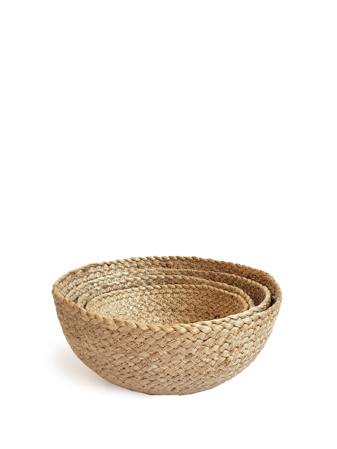 Set of four Kata Candy Bowls in natural jute, eco-friendly storage bowls by DC-KORISSA for candies and small items.