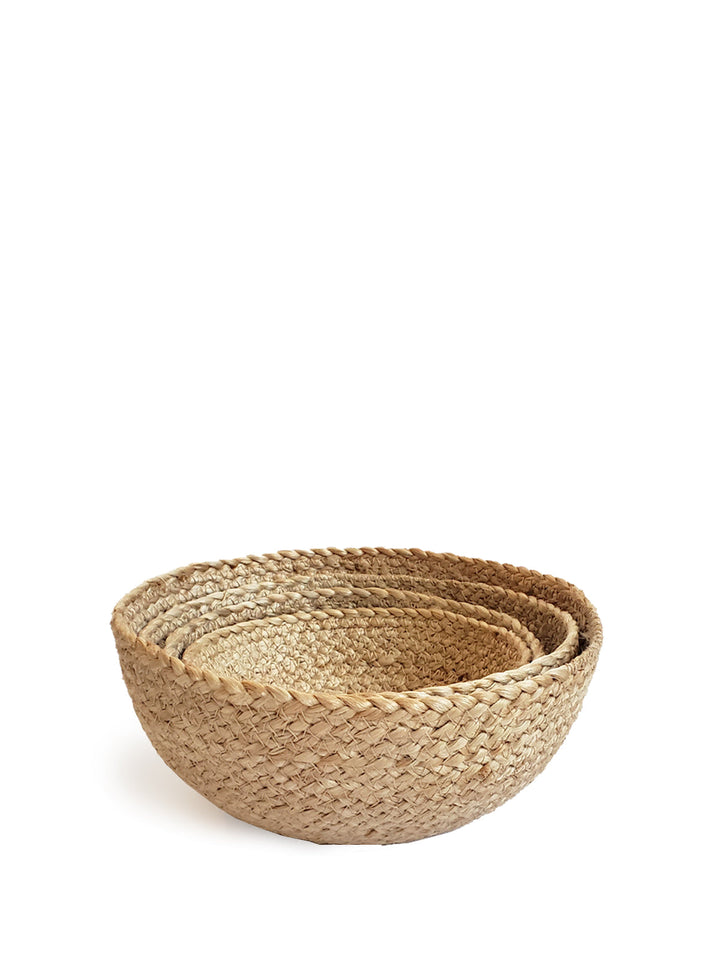 Set of four Kata Candy Bowls in natural jute, eco-friendly storage bowls by DC-KORISSA for candies and small items.