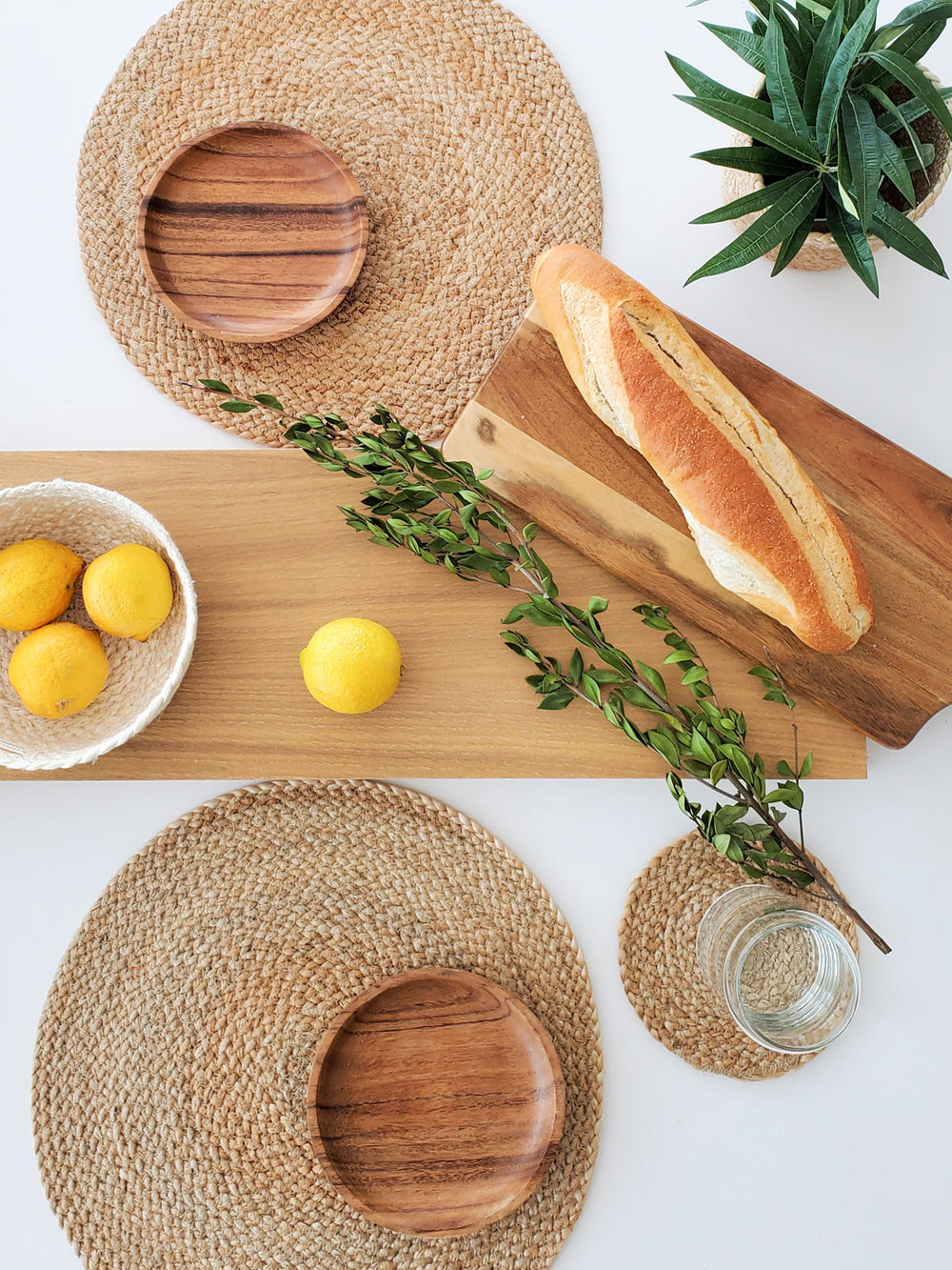 Handwoven jute coaster-trivets in natural color, dual-purpose