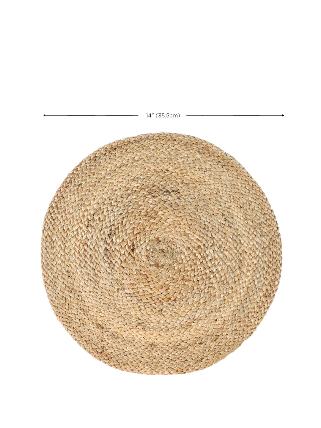 Set of four Kata round placemats made of natural jute by DC-KORISSA, showcasing their textured, eco-friendly design.