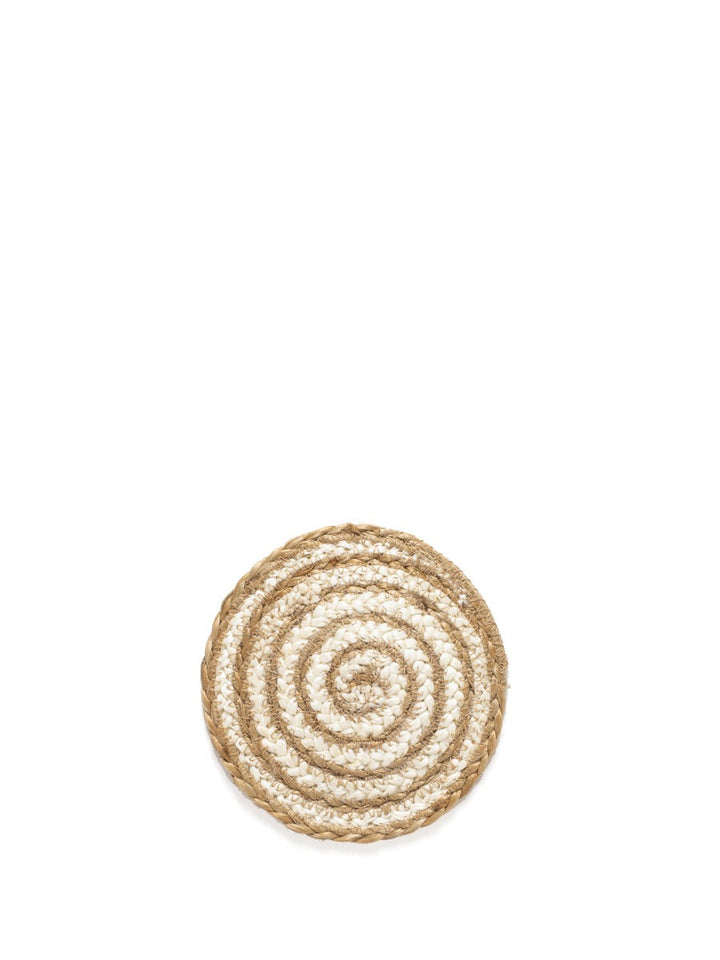 Natural jute coaster-trivets with spiral pattern, dual-purpose set of 4