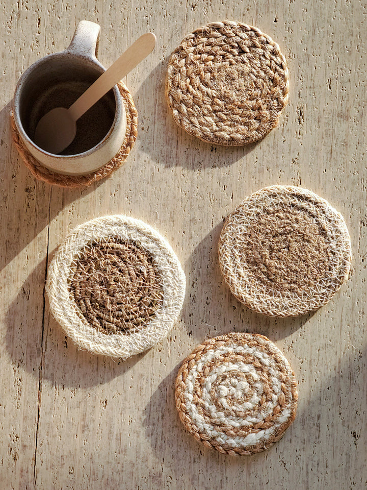 Coaster gift set with heart pouch, sustainable Fair Trade home gift
