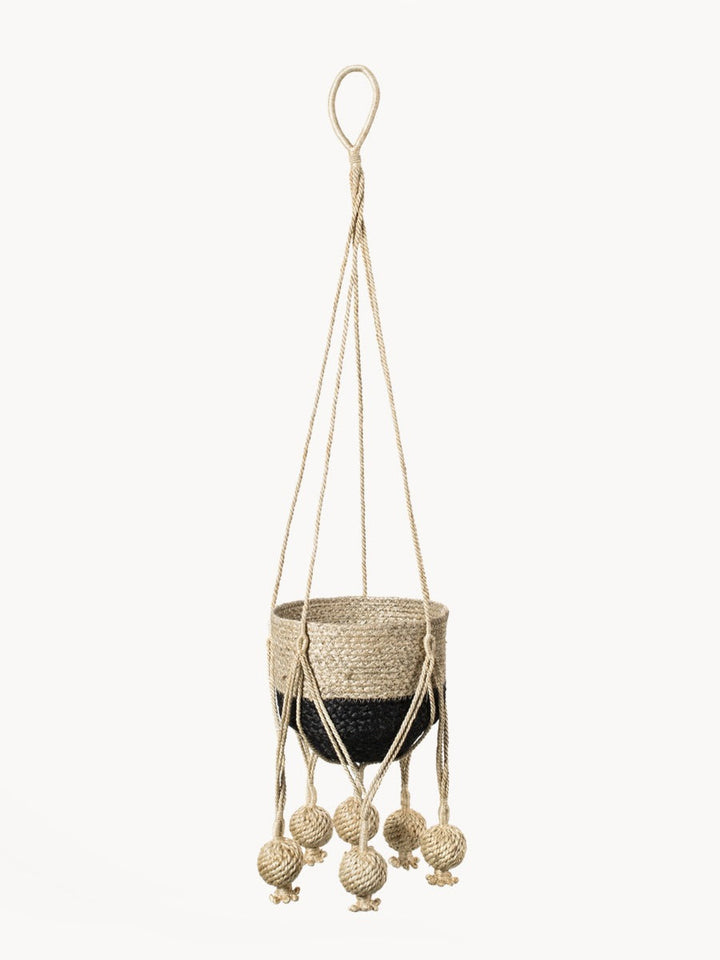 Minimalist jute plant hanger with simple cords and knot-ball pendants