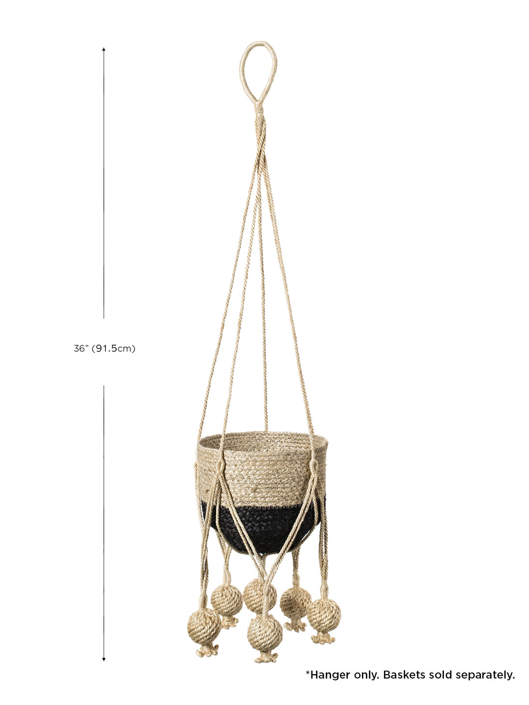 Handcrafted jute plant hanger with cluster of knot-ball pendants