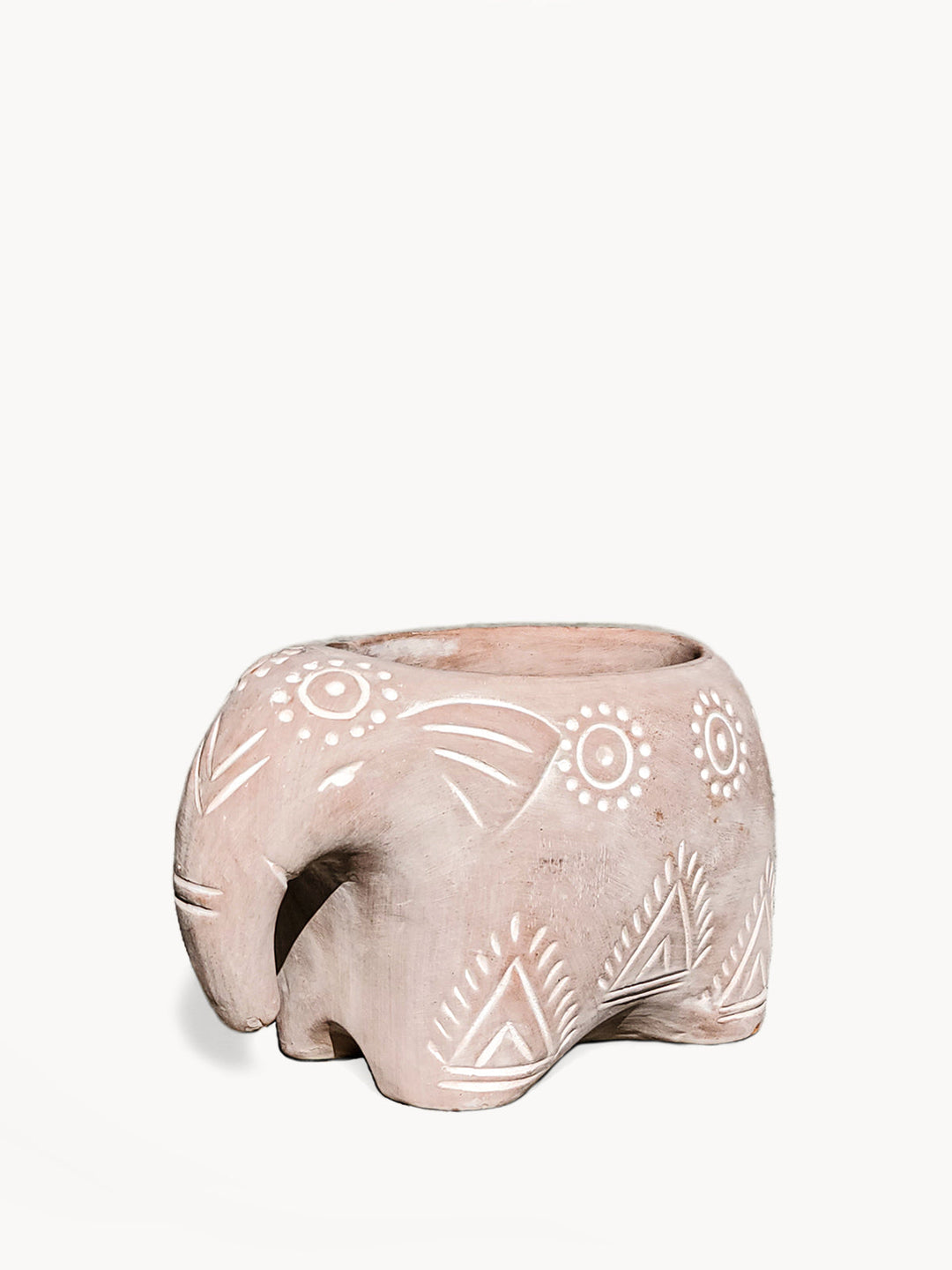 Handcrafted terracotta elephant planter with a folk-art design