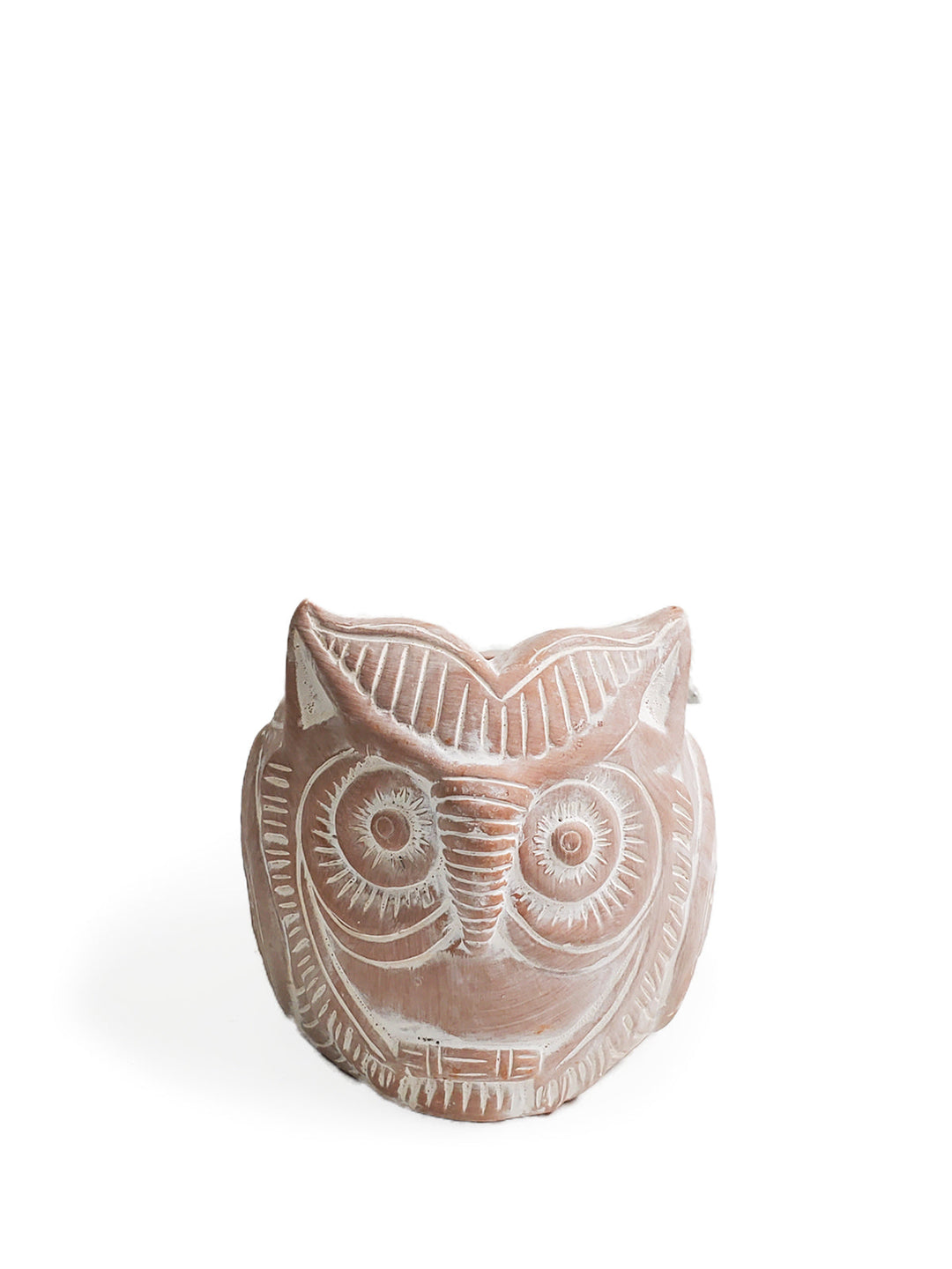 Terracotta horned owl planter with a natural earthy finish