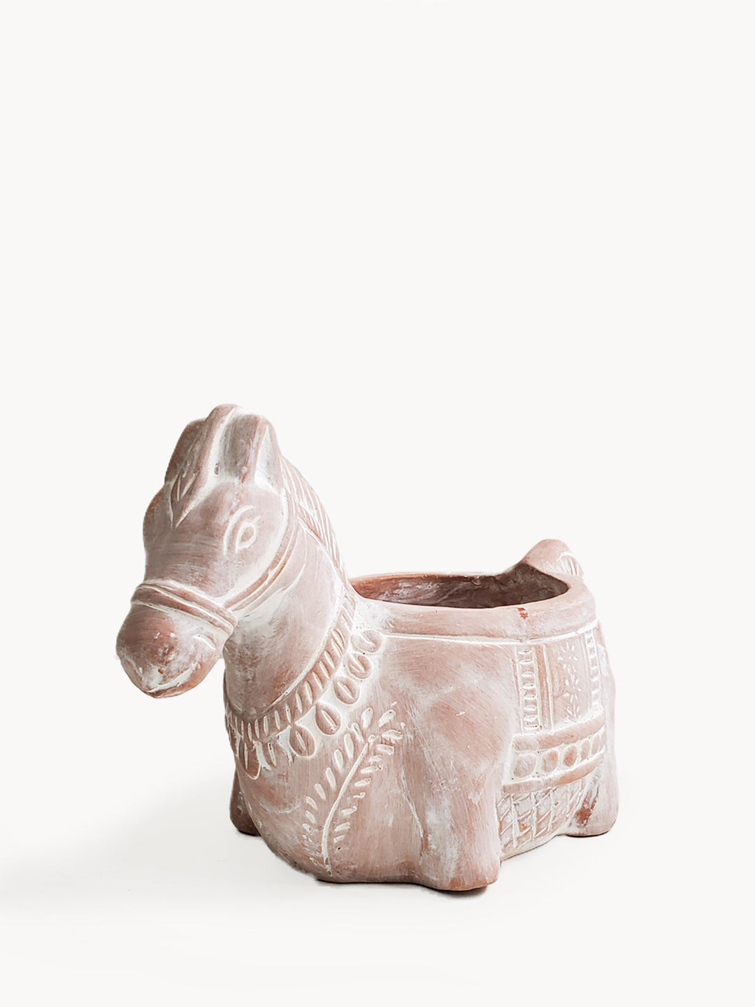 Terracotta horse planter with a detailed design and earthy finish