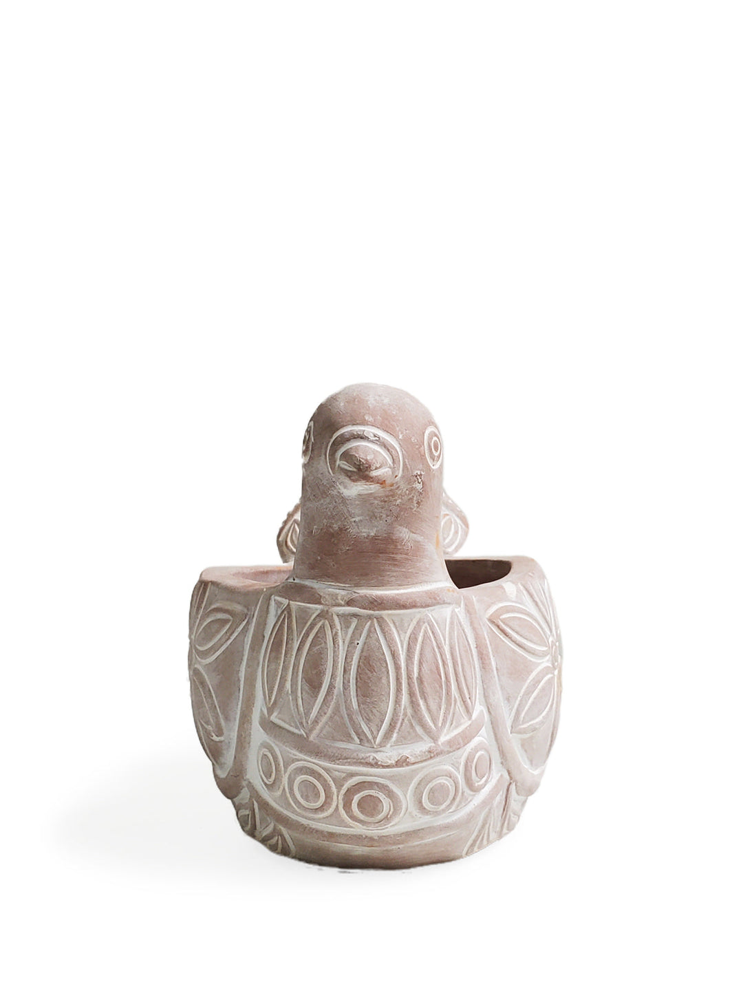 Round spotted dove terracotta planter